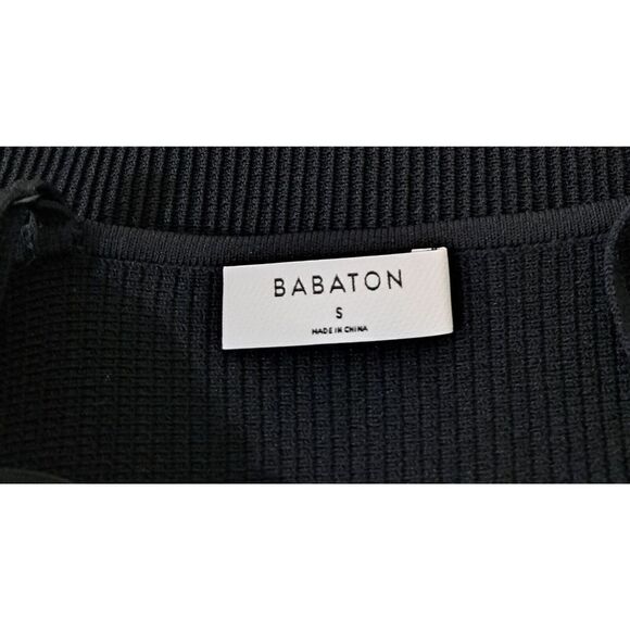 Babaton Womens Small RIBBED STRETCH bodycon LITTLE BLACK DRESS DATE NIGHT MINI - Picture 6 of 8